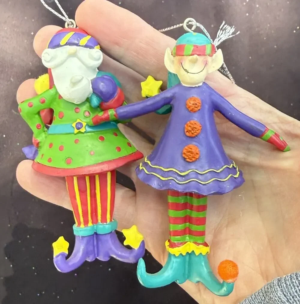 Giftcraft Inc. 614054 Twinkle Toes Resin Santa & Elf Christmas Ornaments -K2